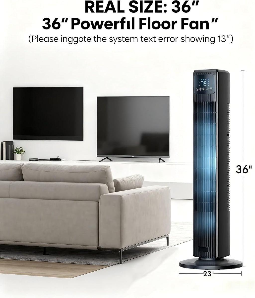 Tower Fan for Bedroom, Quiet Floor Fan, 90° Oscillating Fans for Indoors with 4 Speeds, 4 Modes, 24ft/s Velocity