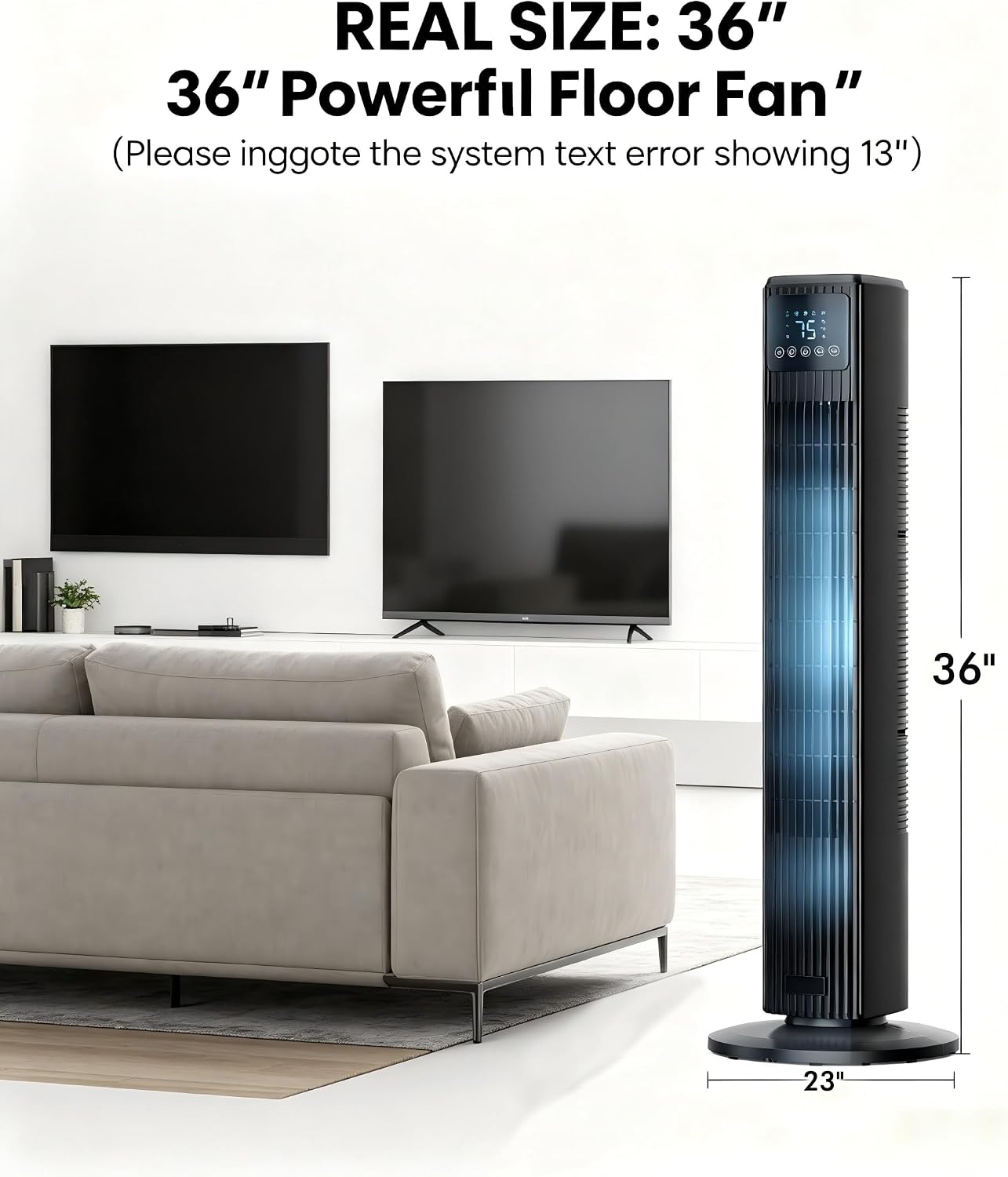 Tower Fan for Bedroom, Quiet Floor Fan, 90° Oscillating Fans for Indoors with 4 Speeds, 4 Modes, 24ft/s Velocity