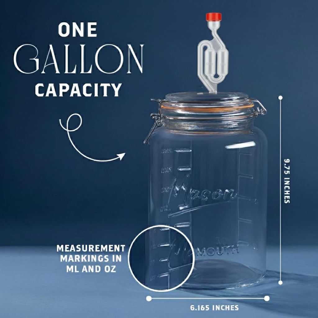 2-Pack 1-Gallon Mason Glass Fermenting Jars with Airlock Lids – Wide Mouth with Ounce & Milliliter Markings for Mead