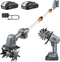 2-in-1 Cordless Tiller Cultivator, 20V Electric Rototiller with Detachable Extension Pole, 2×2.0Ah Battery