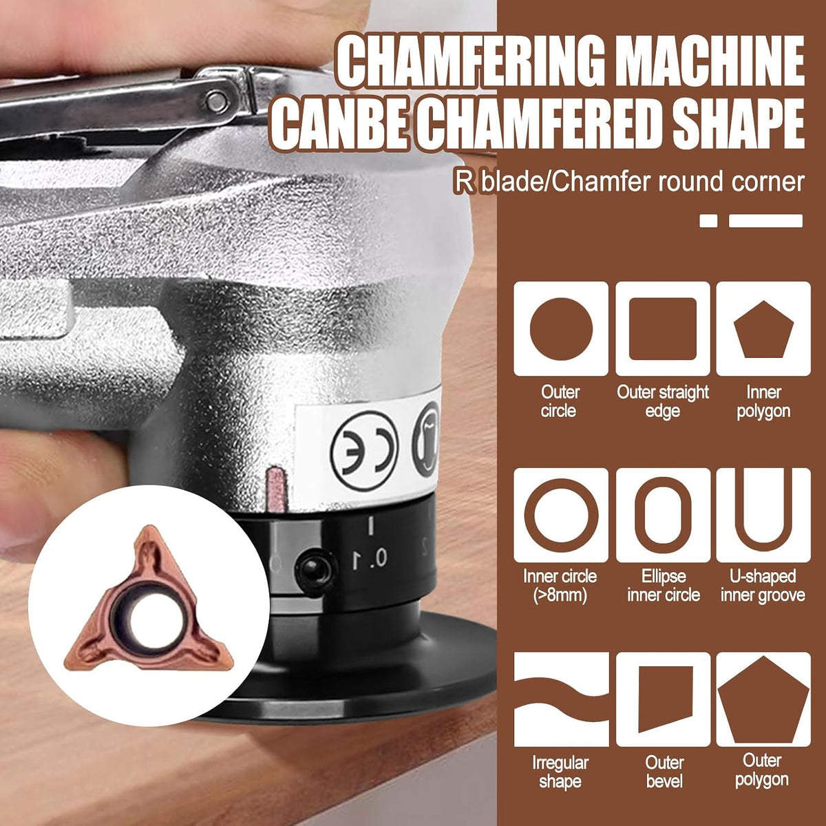 Indexable Inserts for Mini Pneumatic Chamfering Machine, 10 Pcs Chamfering Tool Inserts, R-Angle Carbide Turning Inserts, Lather Turning Tool with 5 Bearings, Tungsten Steel