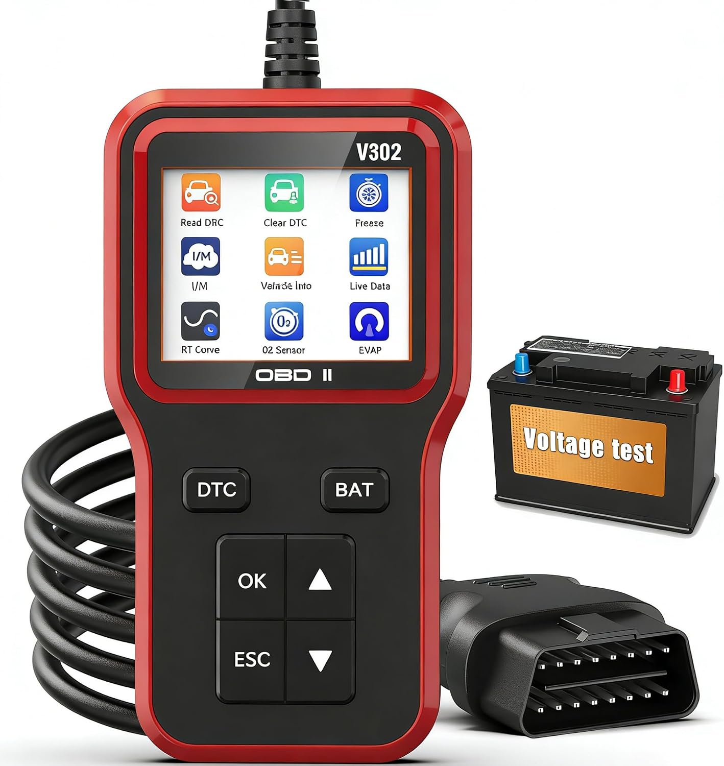 OBD2 Scanner with Battery Tester - Vehicle Code Reader for Check Engine Light, Plug and Play, Car Scanner Diagnostic