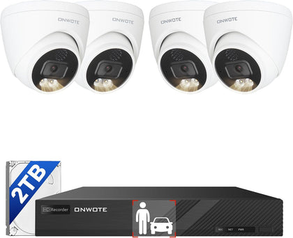 2 Way Audio Wired 4K PoE Security Camera System, AI Human Vehicle Detection Trigger Color Night Vision, 4* 8MP 125°
