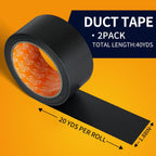 Black Duct Tape Waterproof, 2 Pack, 2 Inch x 40 Yards Total