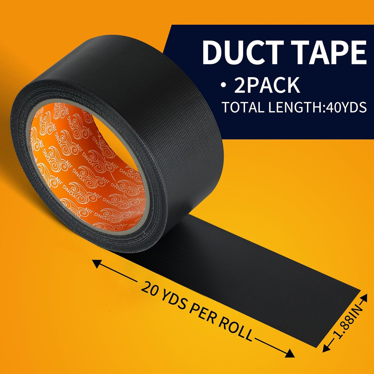 Black Duct Tape Waterproof, 2 Pack, 2 Inch x 40 Yards Total