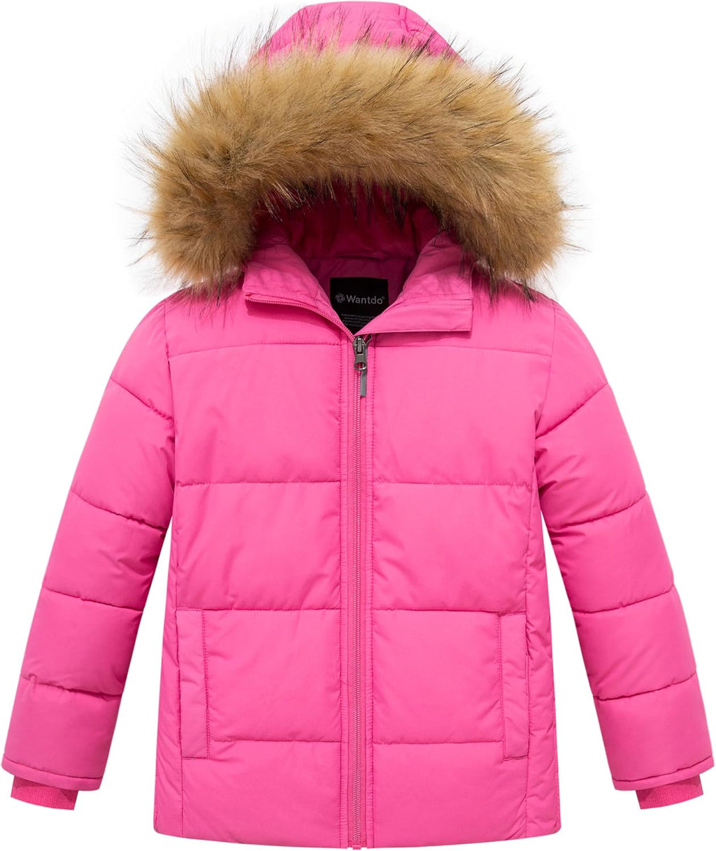 Girls' Fleeced Winter Coat Waterproof Puffer Jacket Hooded Outerwear | 5000mm Waterproof,Removable Faux Fur