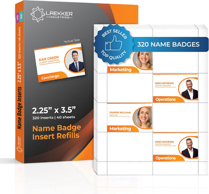 Customizable Name Badge Inserts 3.5x2.25 inch (320 Cardstock Refills) White Printable Name Tag Inserts 2.25x3.5 inch