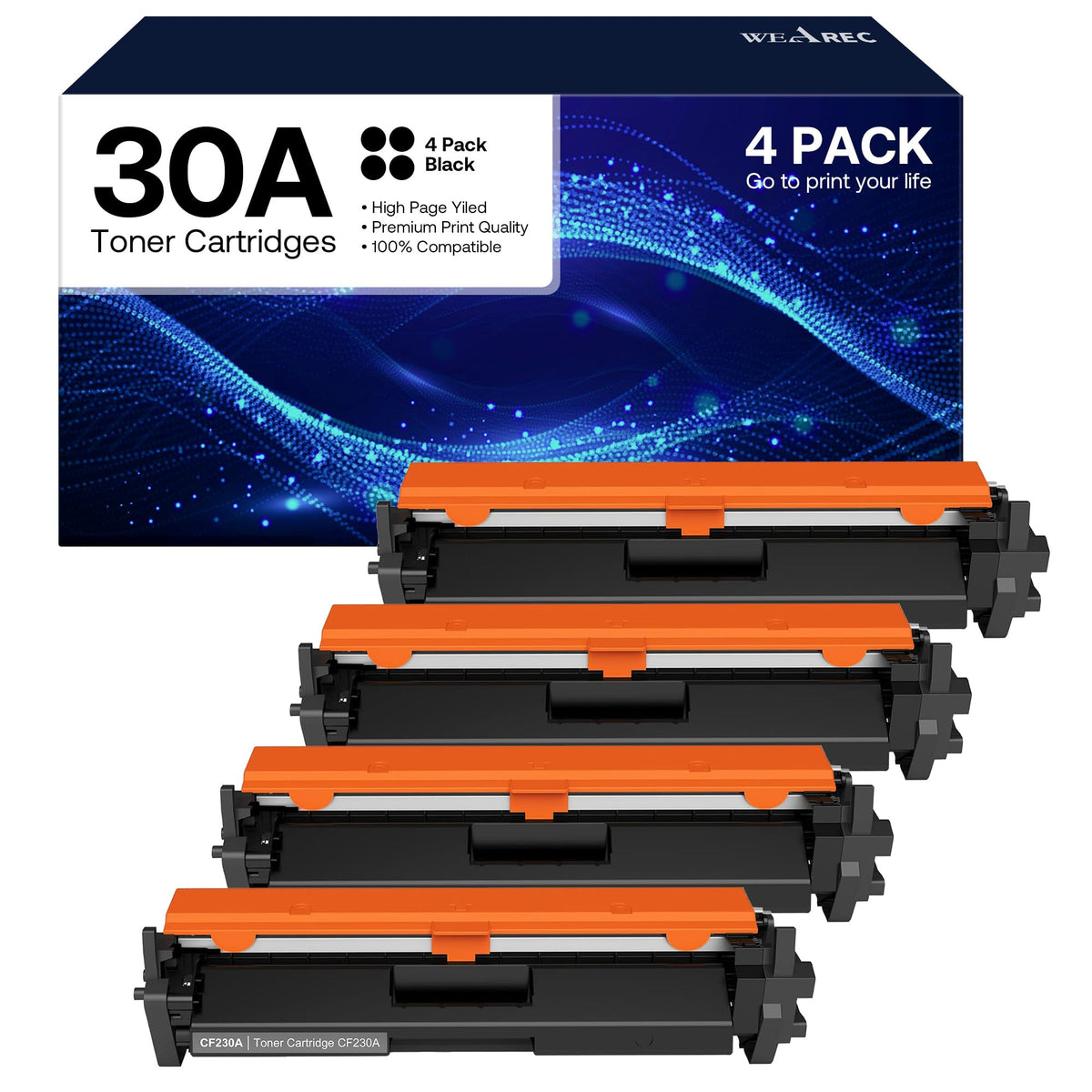 30A Black Toner Cartridge Replacement for HP 30A CF230A 30X, 4-Pack