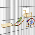 Bird Perch Platform with Mirror, Wooden Climbing Ladder for Parakeet, Small Bird Swing Toys with Hanging Chewing