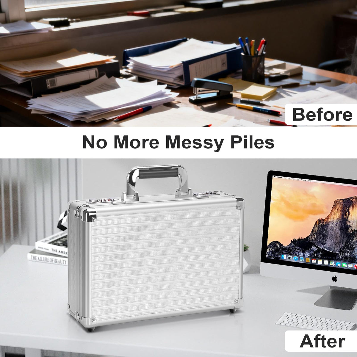 Locking File Storage Box, Metal Briefcase with Dual Code Locks
