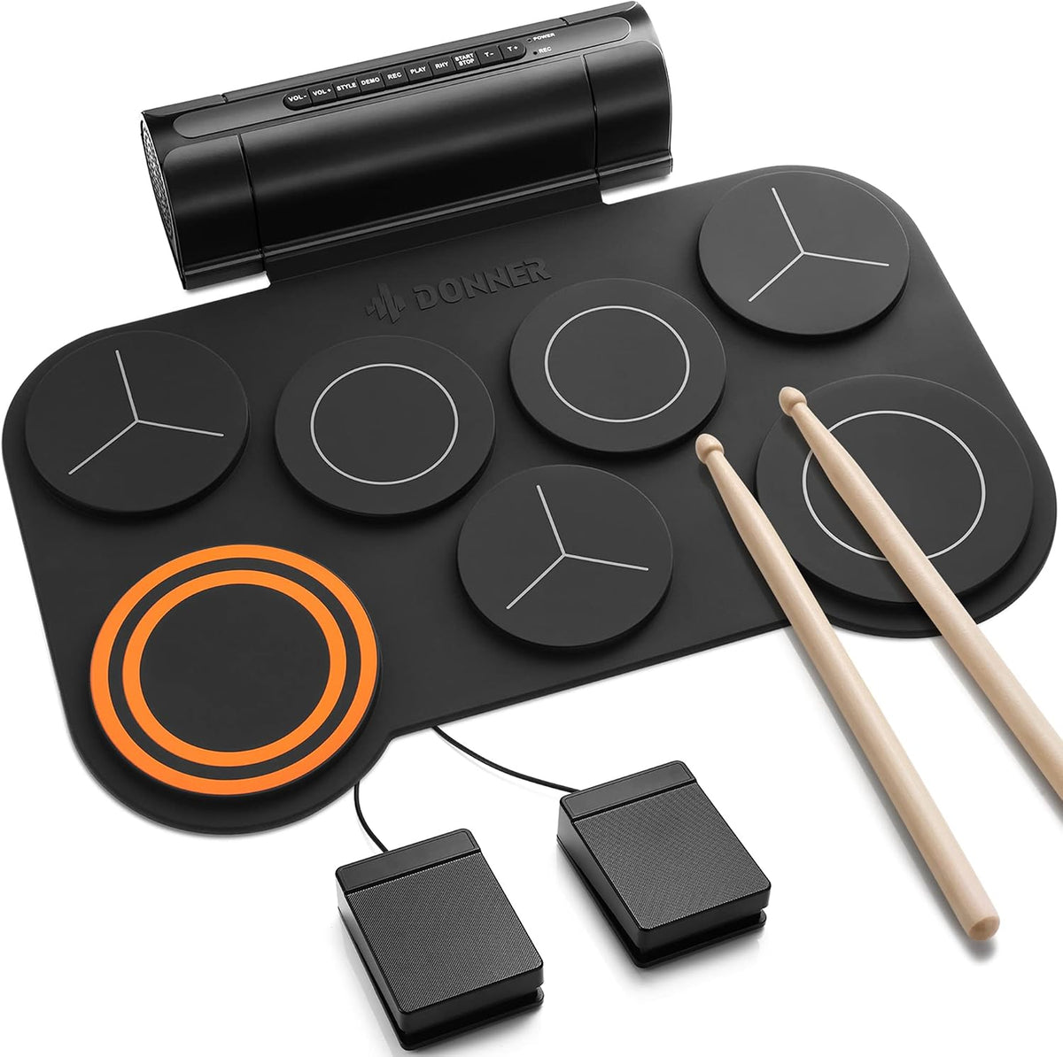Electronic Drum Set, 7 Pads Electric Drum Pad Roll Up Quiet Drum Pad Built-in Speaker, 40 Drum Lessons Included, Kids