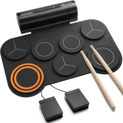Electronic Drum Set, 7 Pads Electric Drum Pad Roll Up Quiet Drum Pad Built-in Speaker, 40 Drum Lessons Included, Kids
