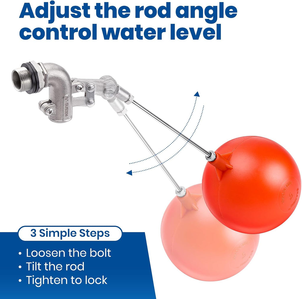1/2" Stainless Steel Float Valve for Water Tank with 5" Float Ball