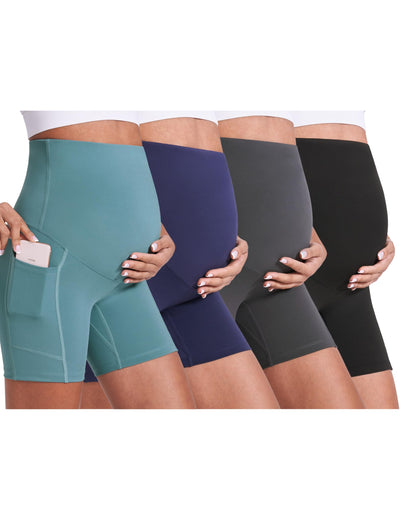 4Pack Maternity Biker Shorts 5" Black Blue Grey Navy Small
