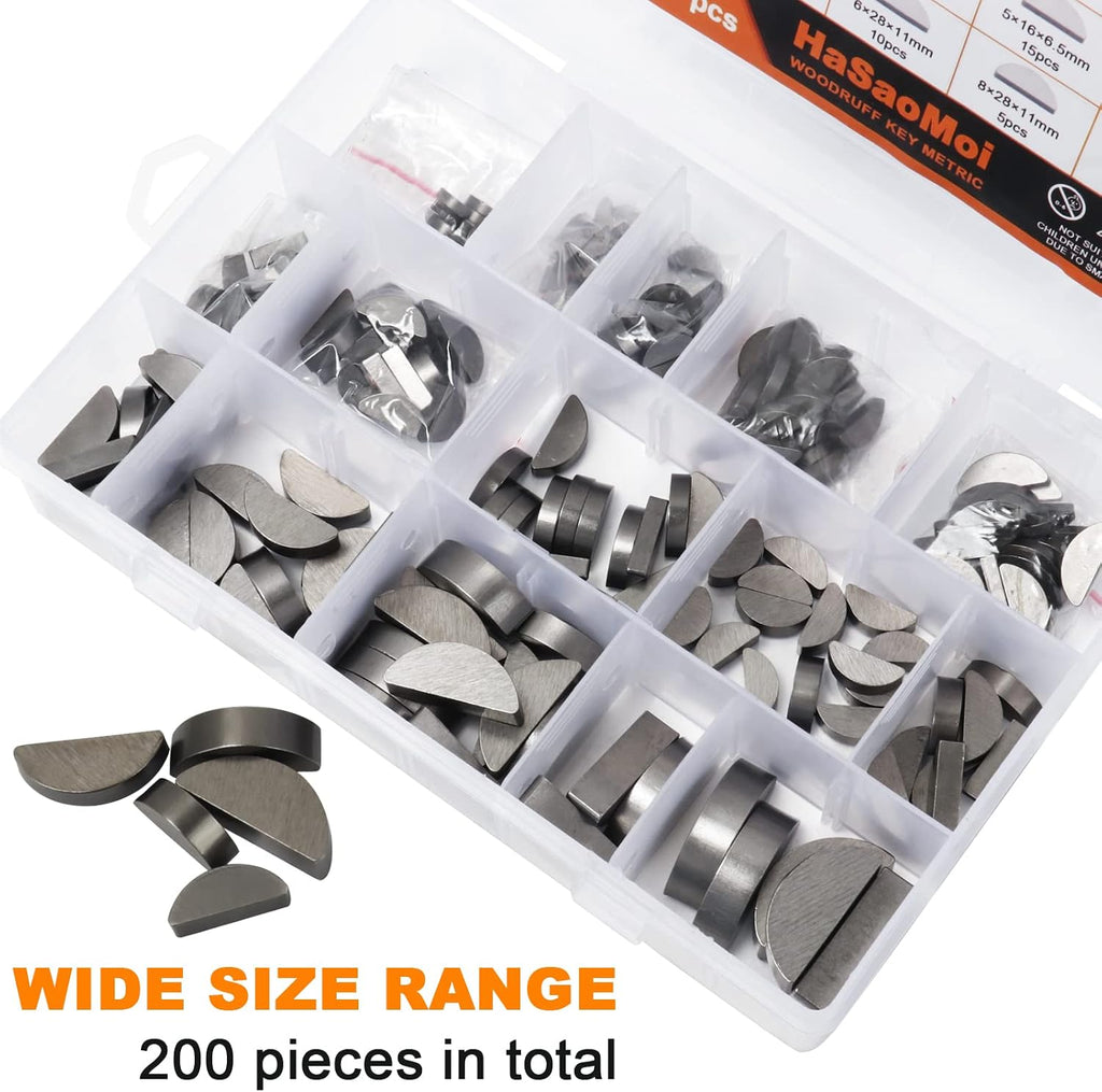 200PCS Metric Stainless Steel 15 Sizes Half Moon Woodruff Key Kit