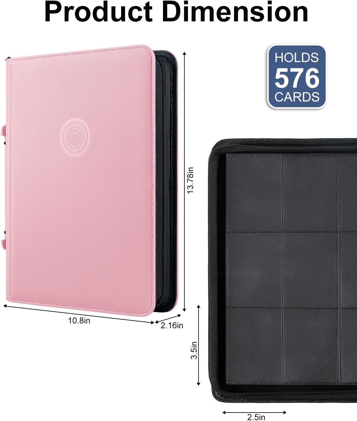 9 Pocket Trading Card Binder, Holds 576 Cards, Premium PU Zip Card Binder with Handle, Side-Loading Pockets, Fits