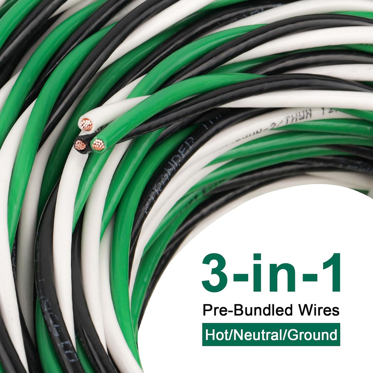 THHN Wire 12 Gauge 3 Conductor (Black/White/Green) 25FT - OFC Stranded Copper 12 AWG Pre-Twisted Electrical Building