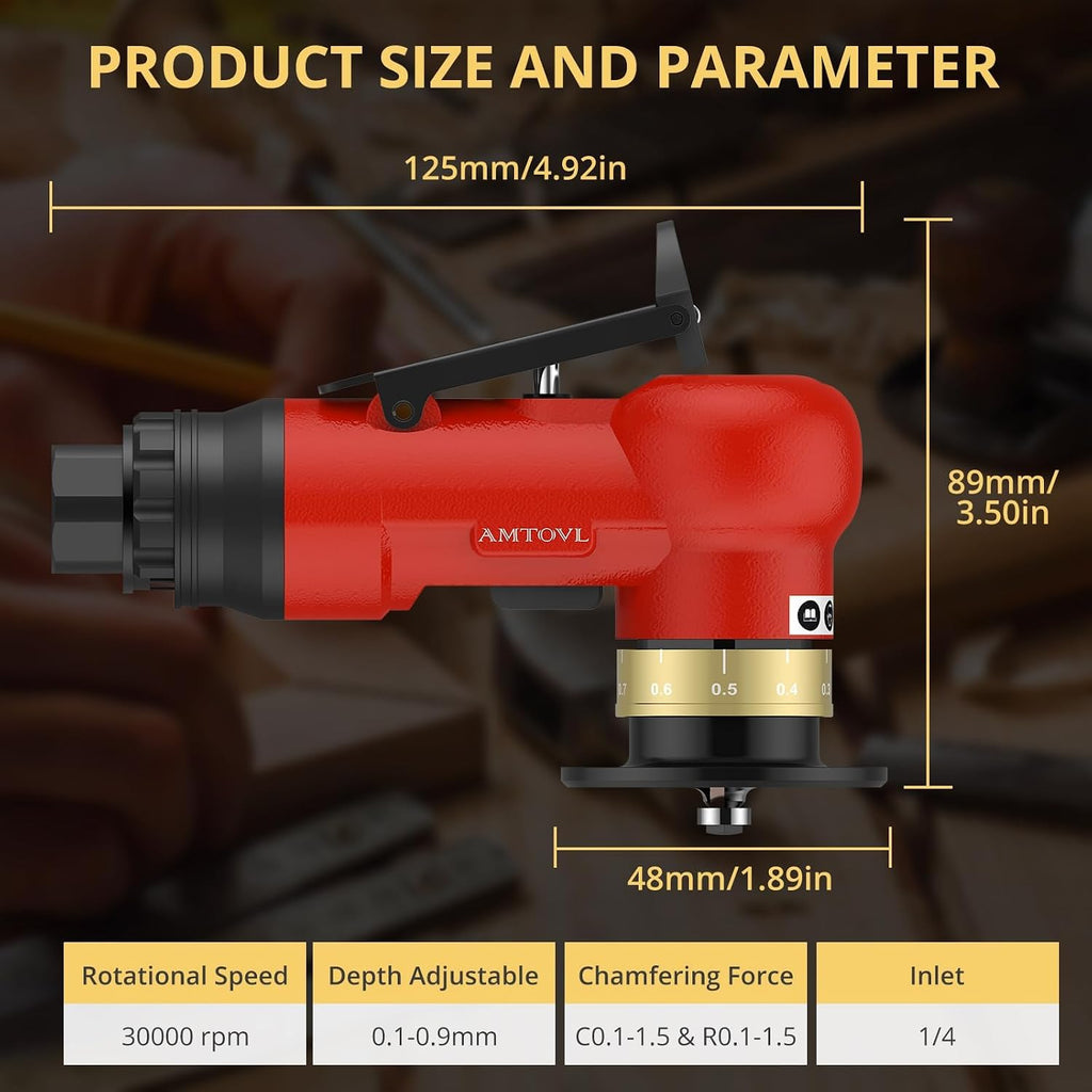 AMTOVL Pneumatic Chamfering Tool, Mini Air Chamfer Tool W/ 10C & 10R Blades