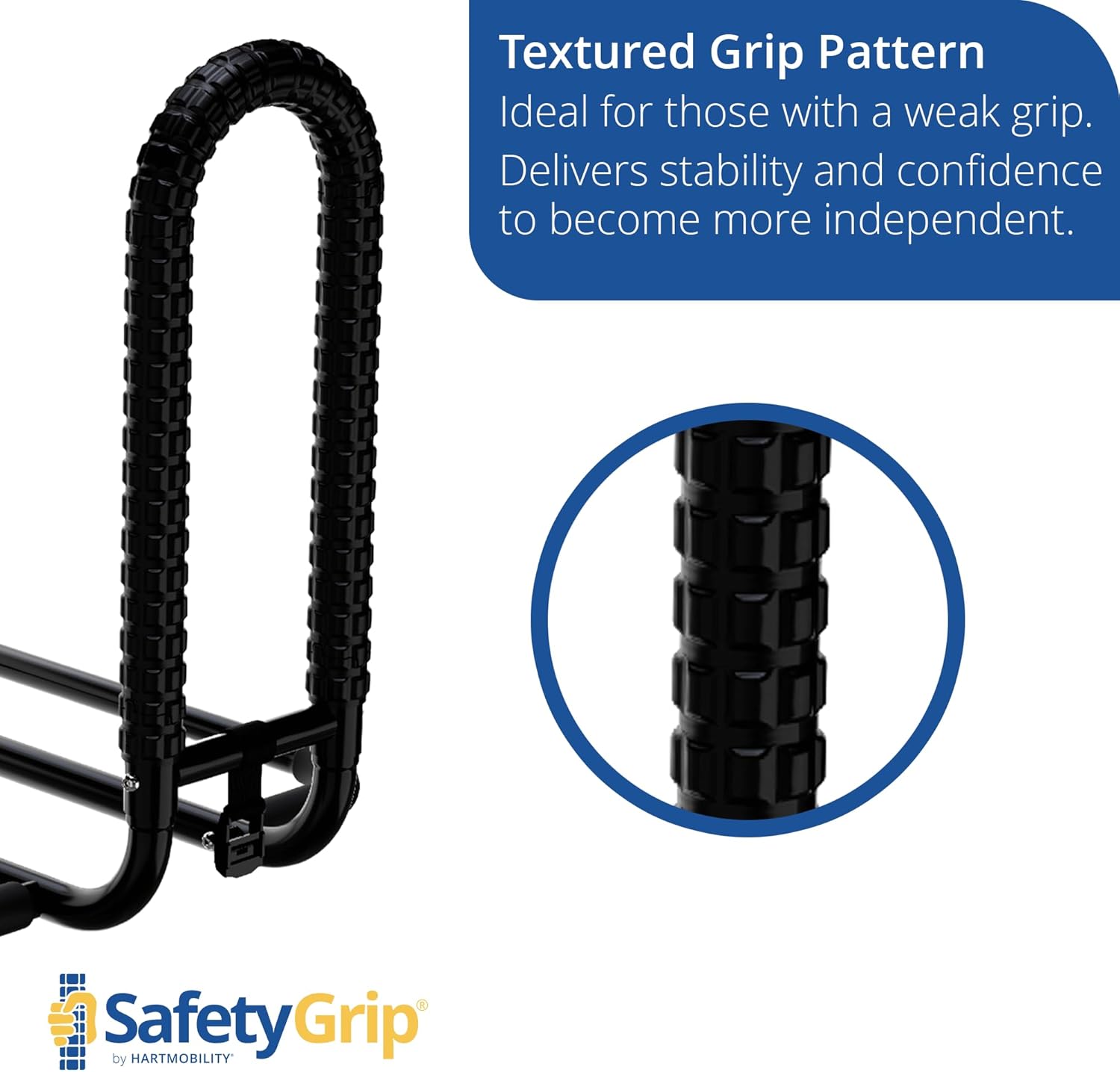 7.5″ Hand Grip Bed Rail with SafetyGrip, One Black Compact Support Rail, 400 lb Capacity, Slip Resistant Textured