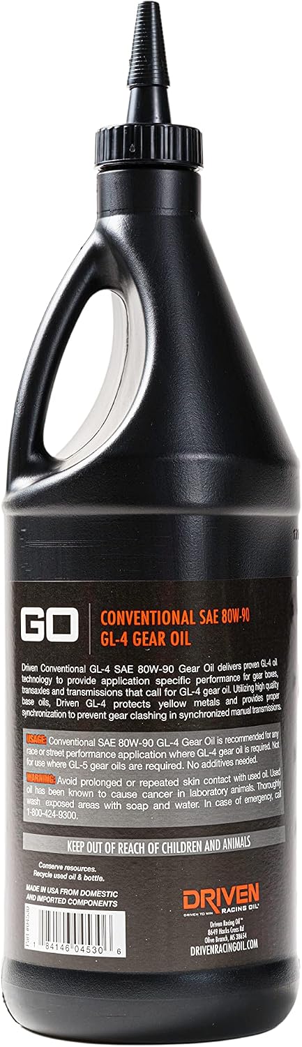 Driven Racing Oil Gear Oil, GL-4, 80W90, Conventional, 1 qt Bottle, Each