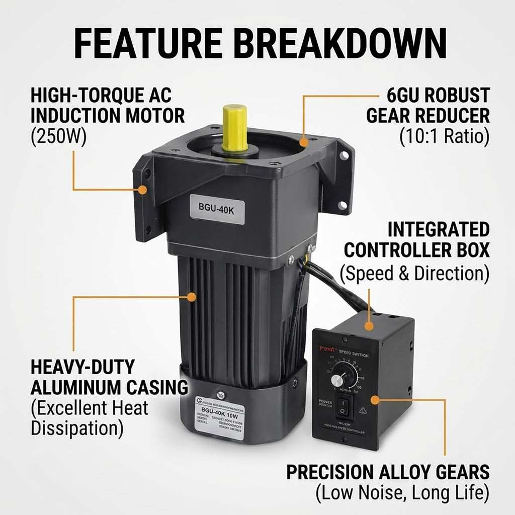 250W 110V AC Gear Motor Set with Adjustable Speed Controller + Bracket