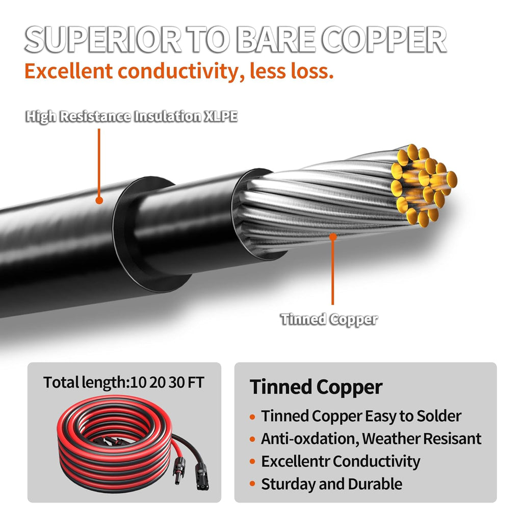 10AWG 10 Feet Solar Extension Cable with Pair of Connectors | Solar Panel Cable with Female and Male Connector, Solar