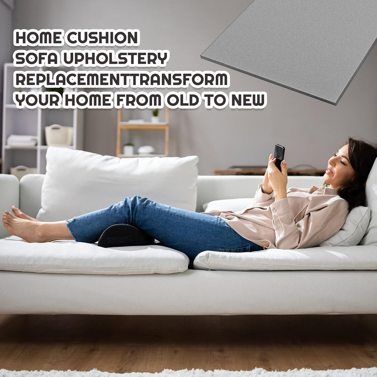 1 Pack Upholstery Foam Sheet, 1/2" X 24" X 72", Gray