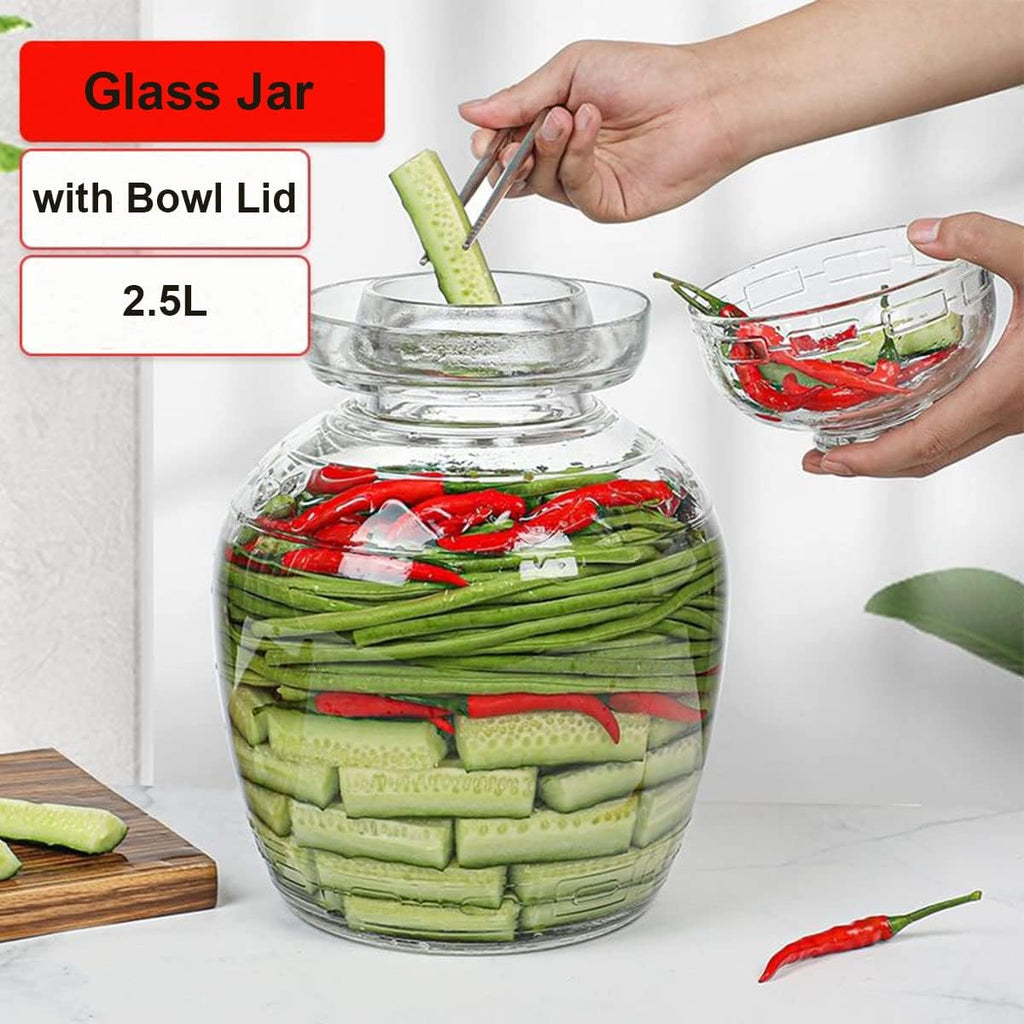 Pickle Jar, 2.5 Liter Fermentation Kimchi Jar with Water Seal Lid | Food Grade, Clear Glass