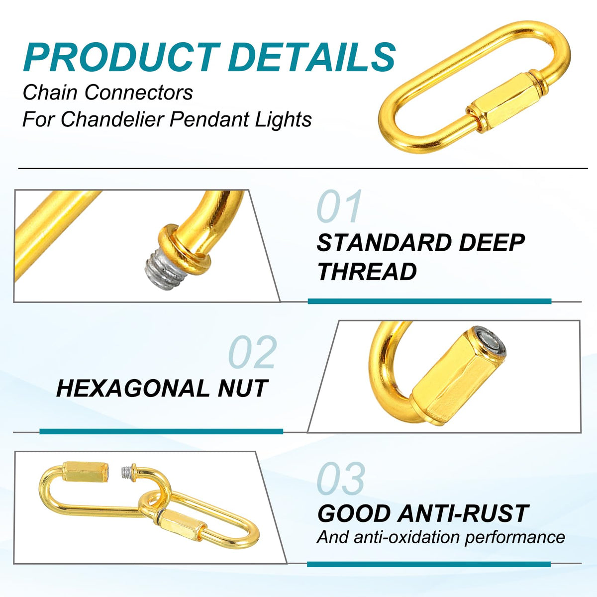 MECCANIXITY Chain Connectors 5mm Thick Gold 3Pack