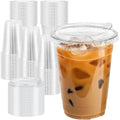 16 oz 100 Pack Plastic Cups with Lids Disposable Iced Coffee Cups
