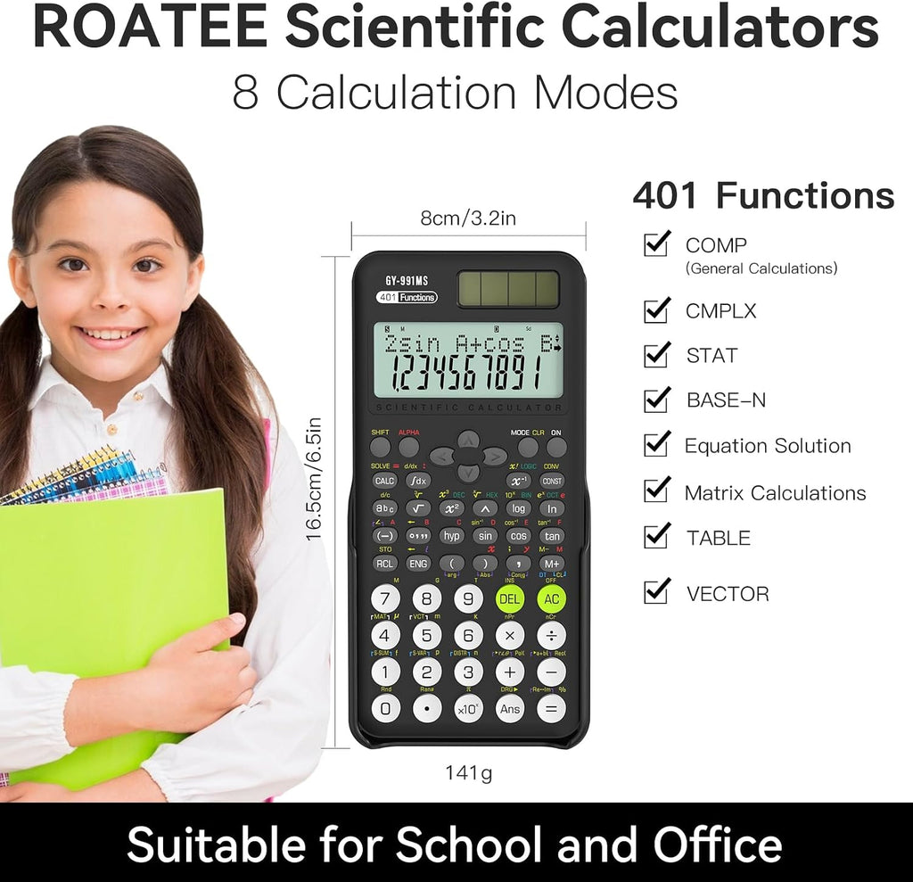 991MS 401 Functions 2-Line Display Desktop Calculator with Sliding Cover | Scientific Calculator School Supplies