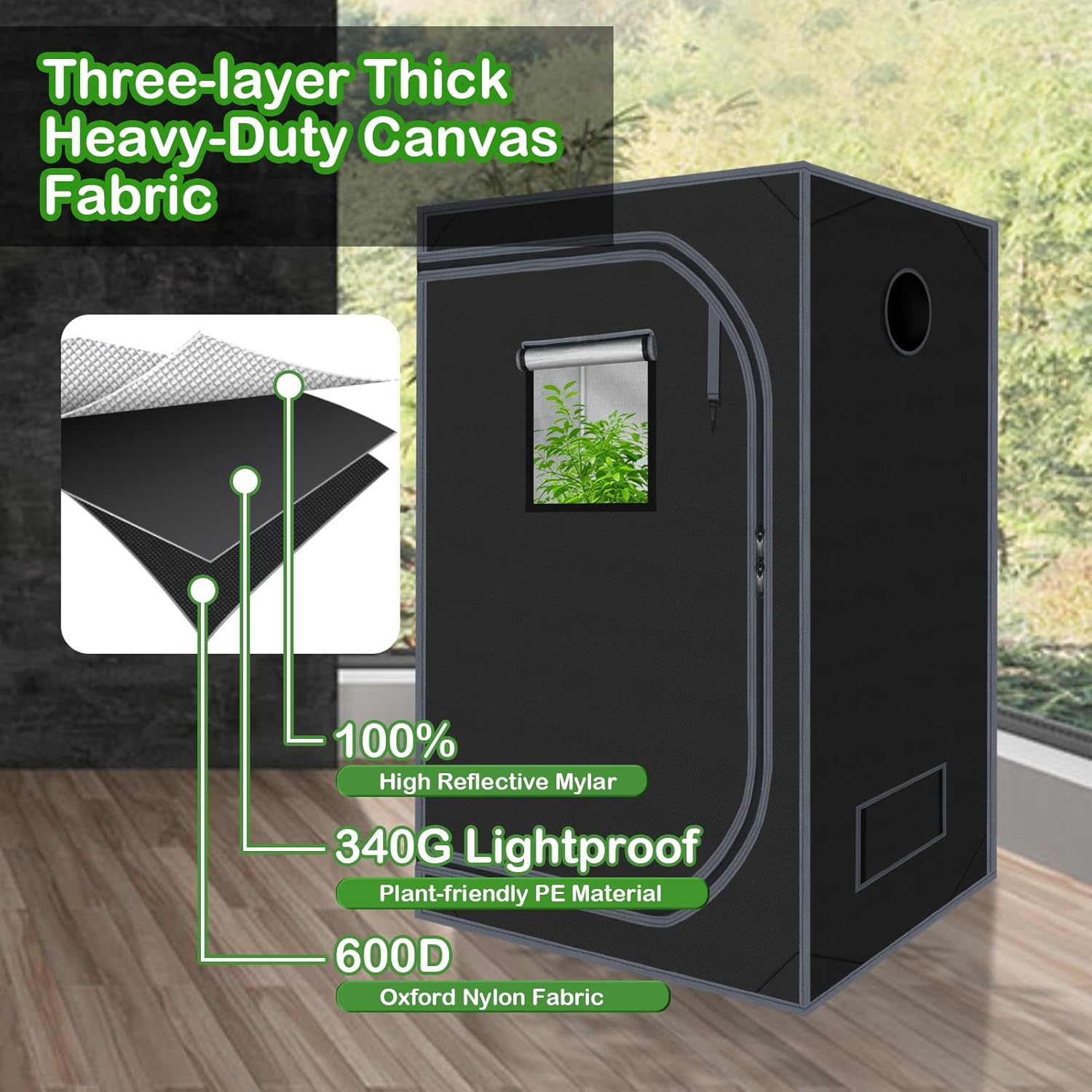 4x4 Grow Tent 48"x48"x78" 600D Mylar Hydroponic Growing Tents for Plant | Observation Window, 100% Reflective Mylar