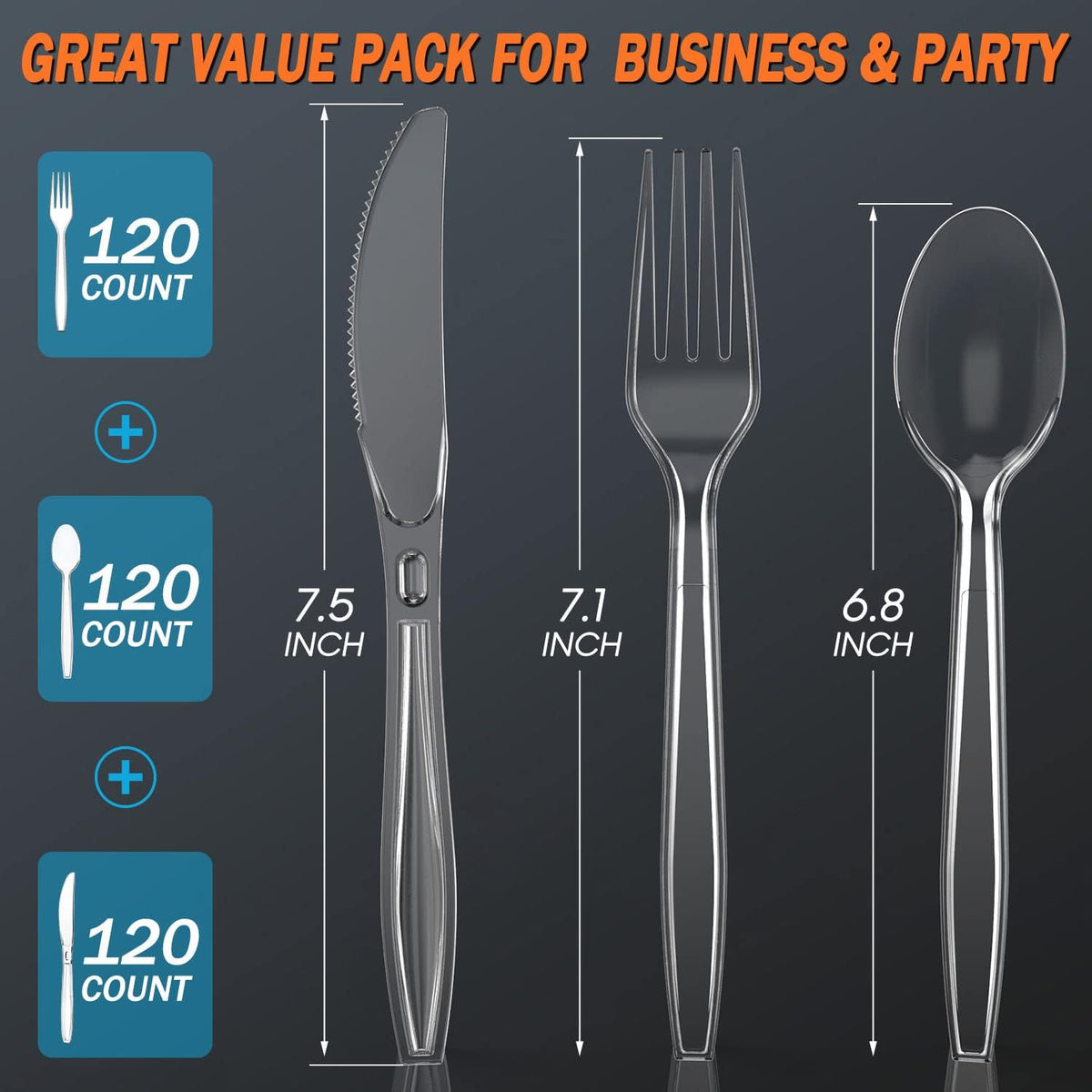 360 Count Plastic Silverware Heavy Duty, 120 Forks, 120 Spoons, 120 Knives