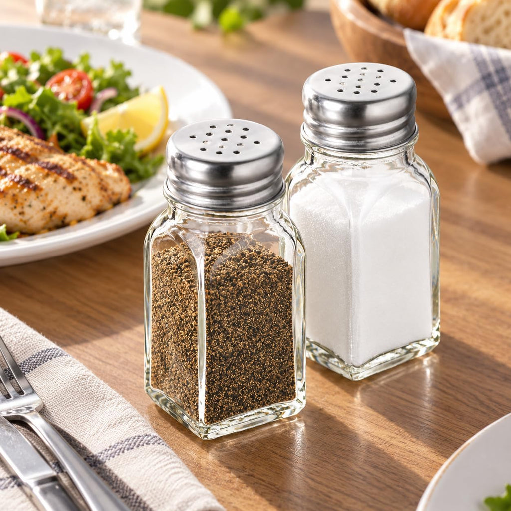 Salt and Pepper Shakers Set, Glass Spice Jars for Kitchen & Dining Table