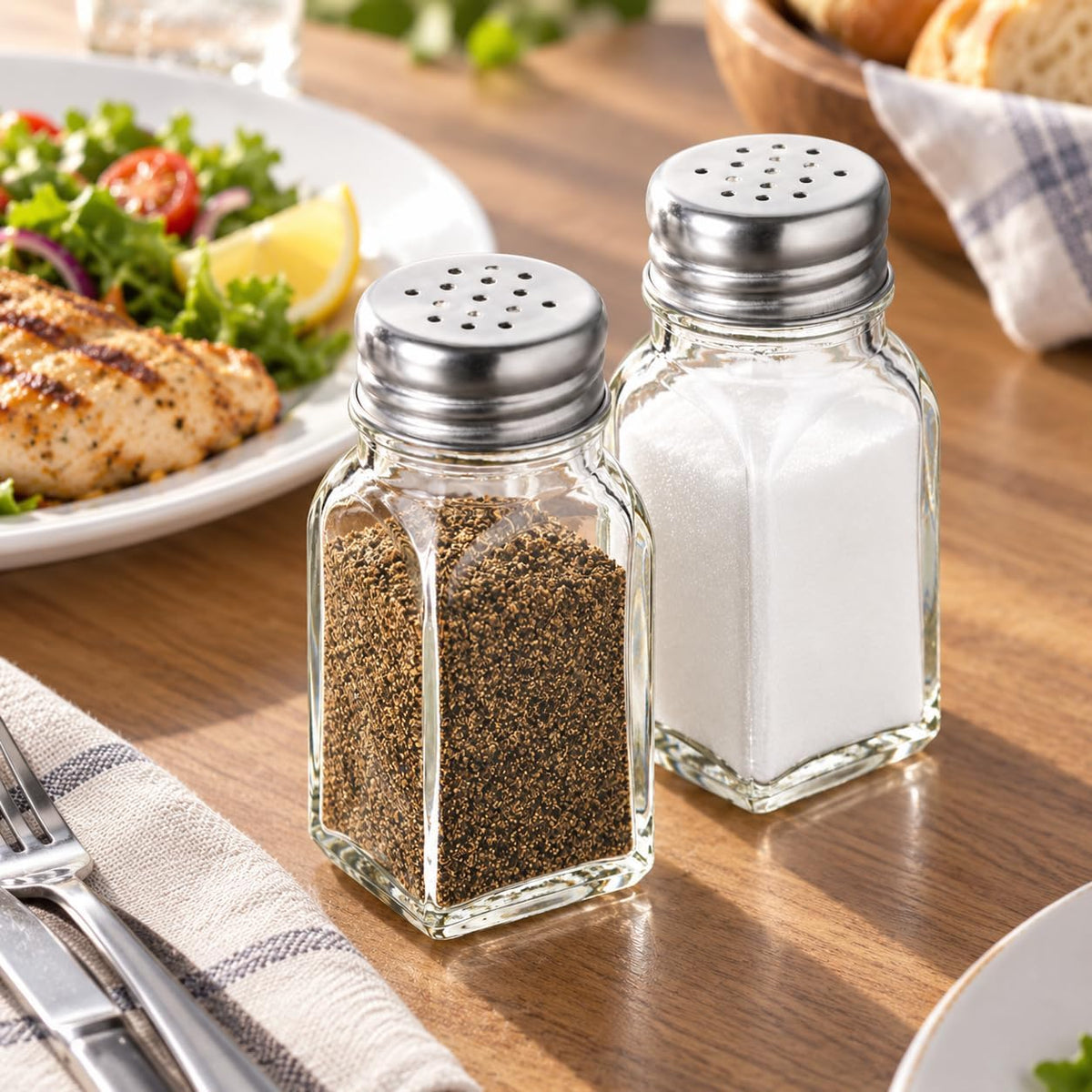 Salt and Pepper Shakers Set, Glass Spice Jars for Kitchen & Dining Table