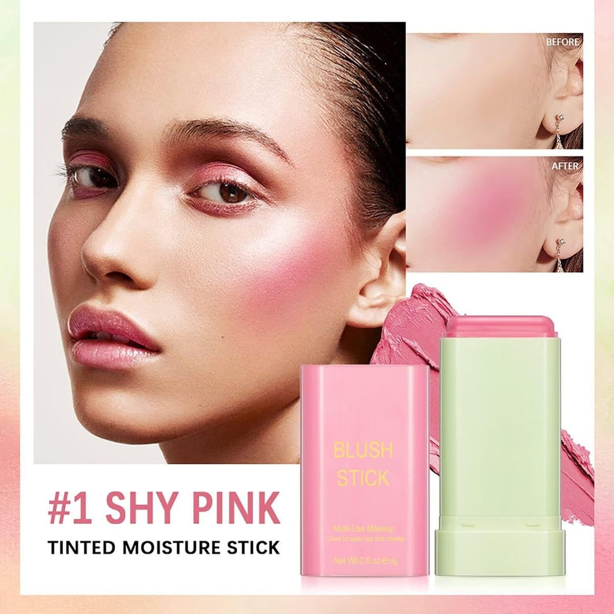 Multi-Use Makeup Blush Stick,Beauty Solid Moisturizer,Waterproof Natural Nude Makeup,Tinted Solid Moisturizer Stick