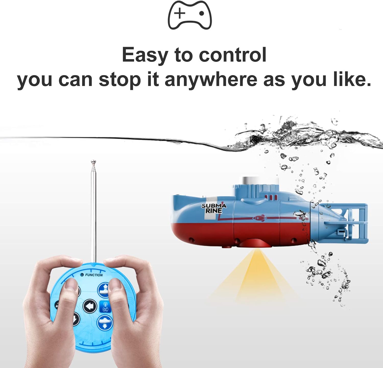 Mini RC Submarine, LSRC-SMI Remote Control Boat Waterproof Diving Toy (White)