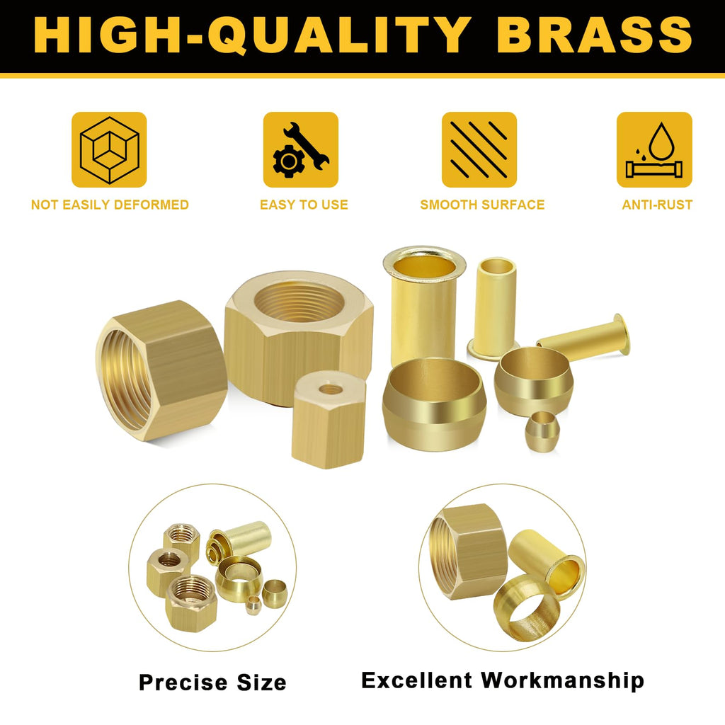 Siptenk 255PCS Brass Compression Sleeves Ferrules Inserts Nuts Fittings