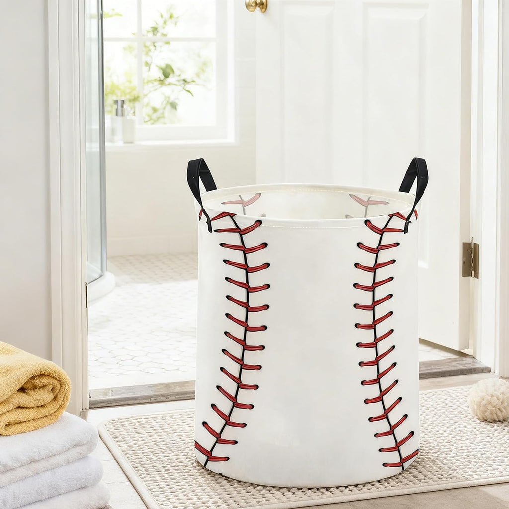 Ball Laundry Basket,Baseball Hamper Collapsible Canvas Waterproof Storage Bin, Cute Hamper,Gift Baskets(Baseball)