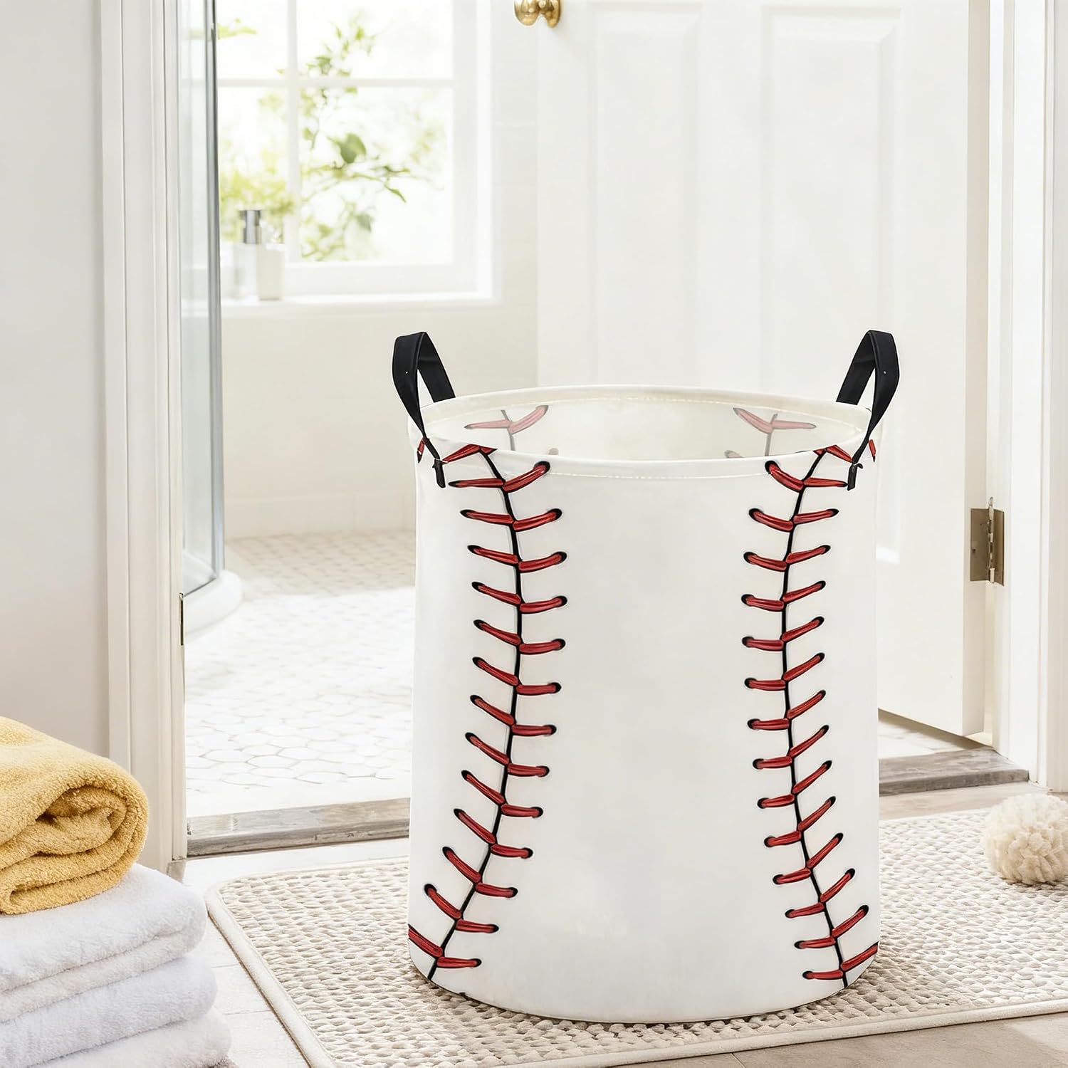 Ball Laundry Basket,Baseball Hamper Collapsible Canvas Waterproof Storage Bin, Cute Hamper,Gift Baskets(Baseball)