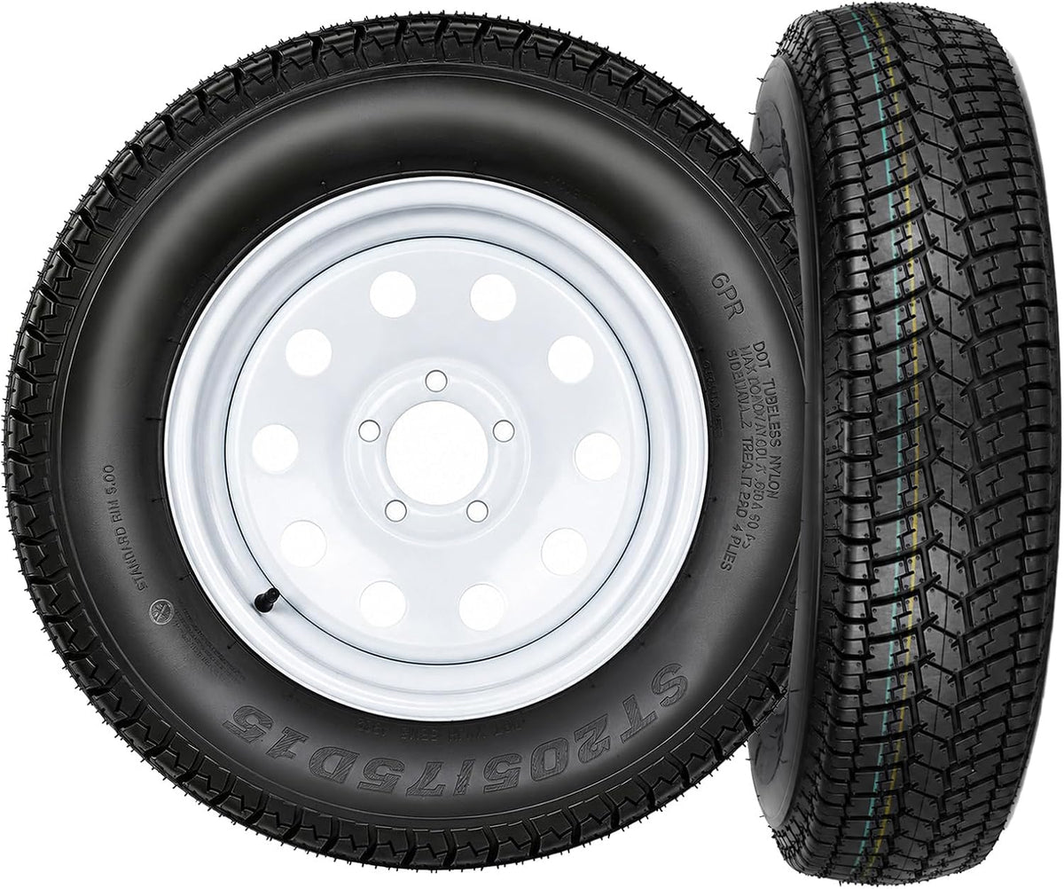 2 Pack 205/75/15 Trailer Tire and Wheel Assembly, 5 Lug on 4.5 Inch PCD with 15" Rims Load Range C 6PR White