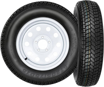2 Pack 205/75/15 Trailer Tire and Wheel Assembly, 5 Lug on 4.5 Inch PCD with 15" Rims Load Range C 6PR White