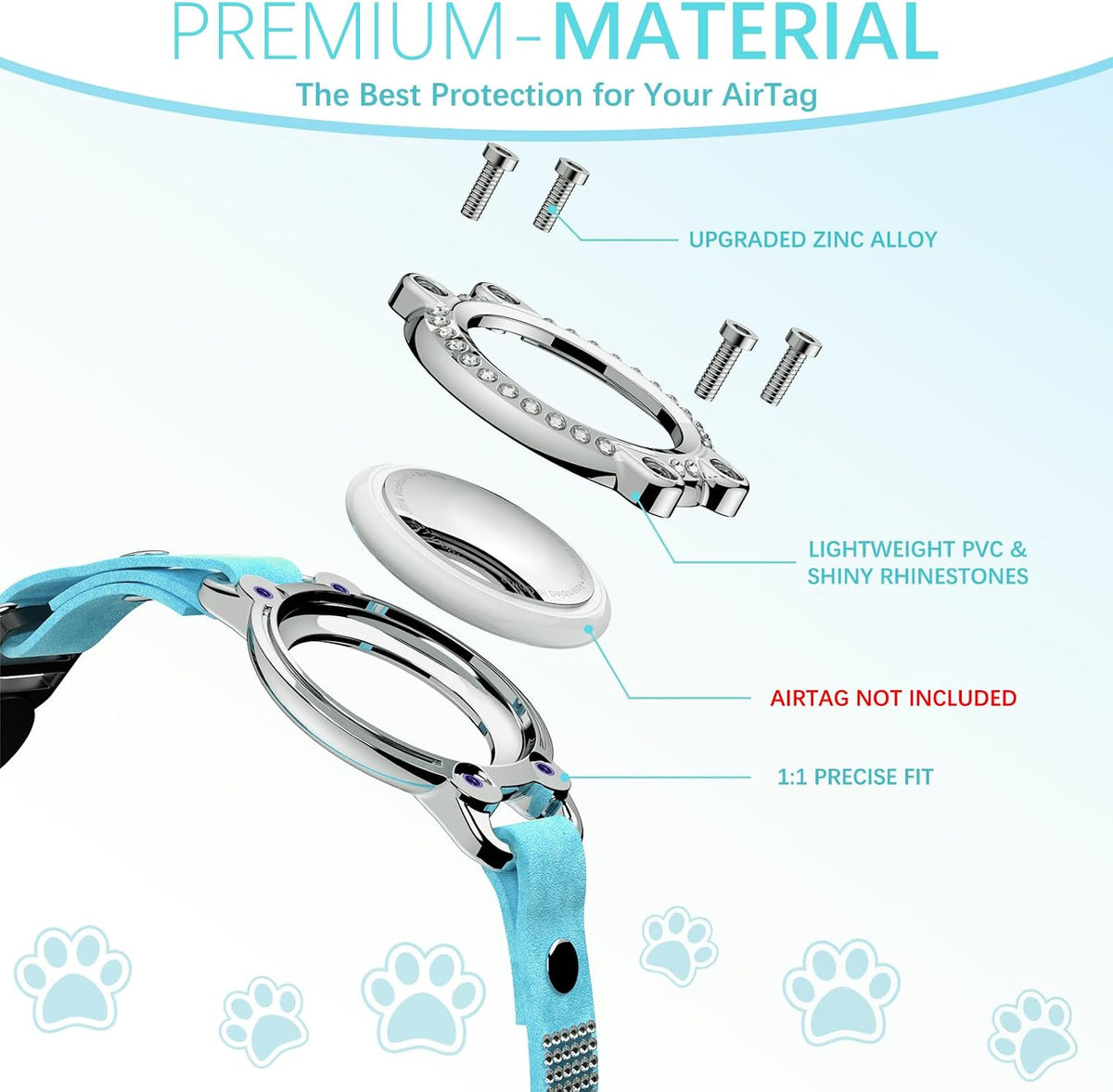 AirTag Cat Collar Breakaway, Rhinestone Collars with Air Tag Holder, Blue