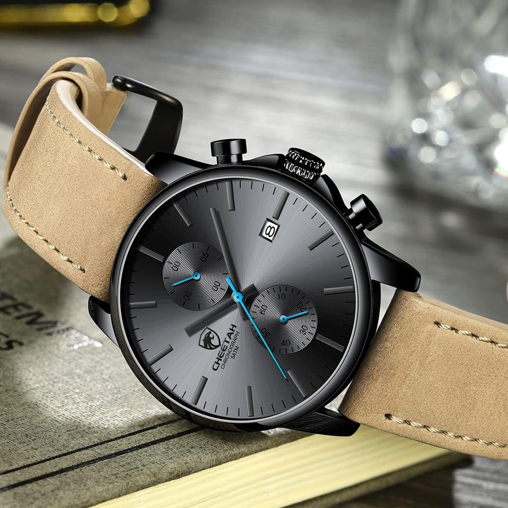 Mens Watch Fashion Sleek Minimalist Quartz Analog Mesh Stainless Steel Waterproof Chronograph Watches for Men with
