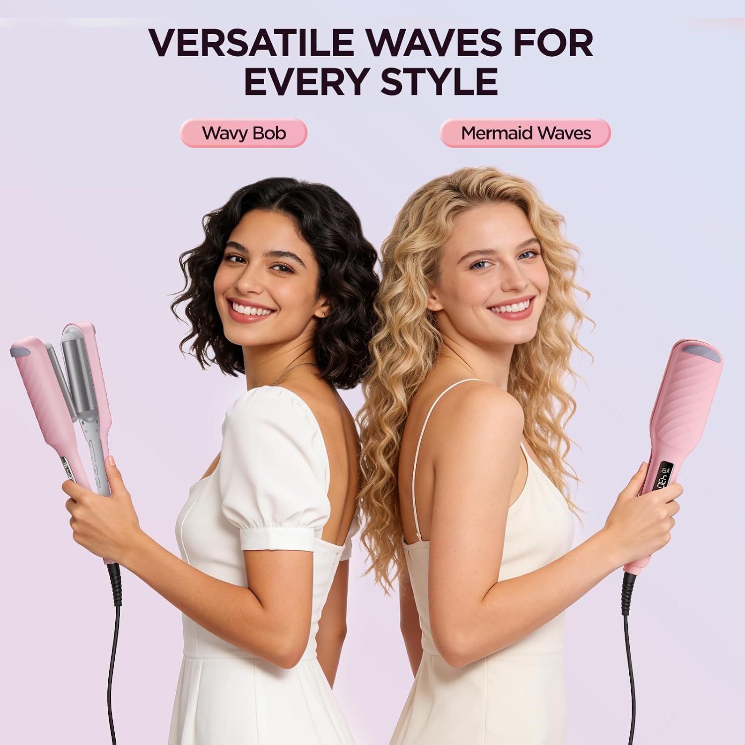 Hair Crimper with 3 Barrels, Curling Iron for Beach Waves | 100-240V~ Hair Waver 500M Negative Ions, Hair Curler for