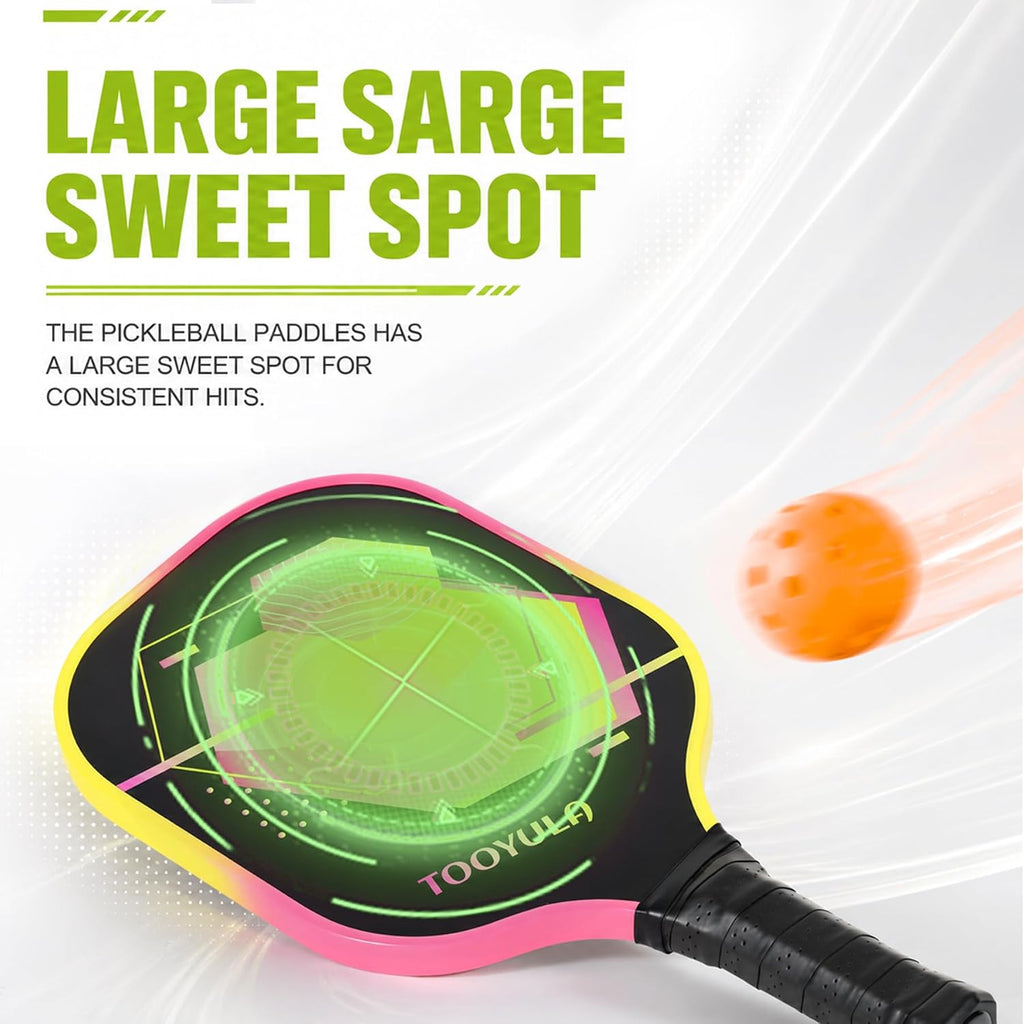 Pickleball Paddle Set of 2, Fiberglass Pickleball Rackets with Large Sweet Spot & High Fault Tolerance, Complete