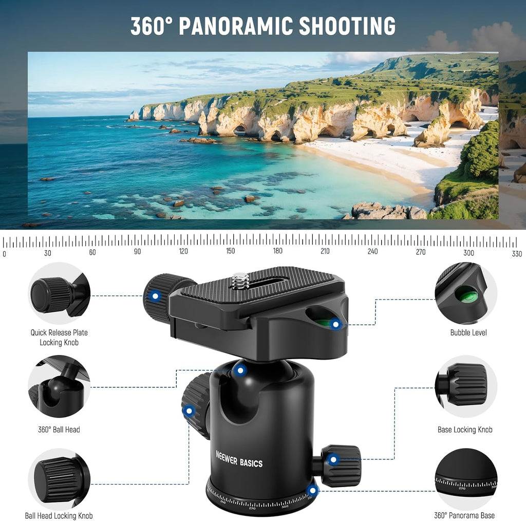 Basics Camera Tripod Monopod, 71" Aluminum Heavy Duty Portable Travel DSLR Cell Phone Stand with 360° Ball Head