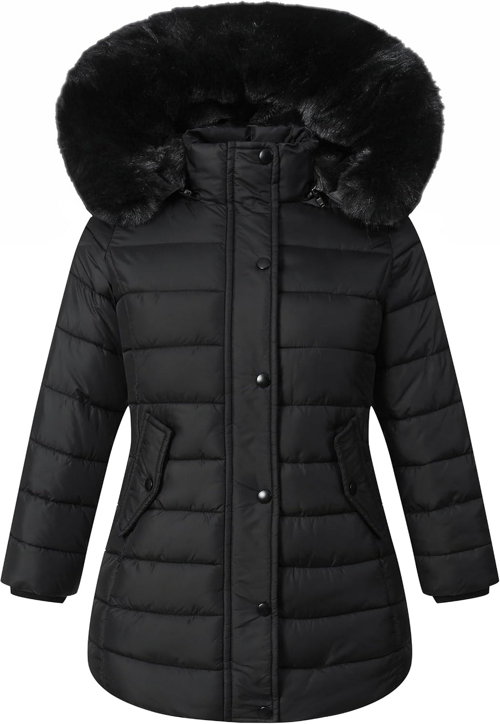 Girls Long Puffer Winter Coat Kid's Removable Hood Parka Jacket | Waterproof Polyester Outer, Soft Fleece Lined