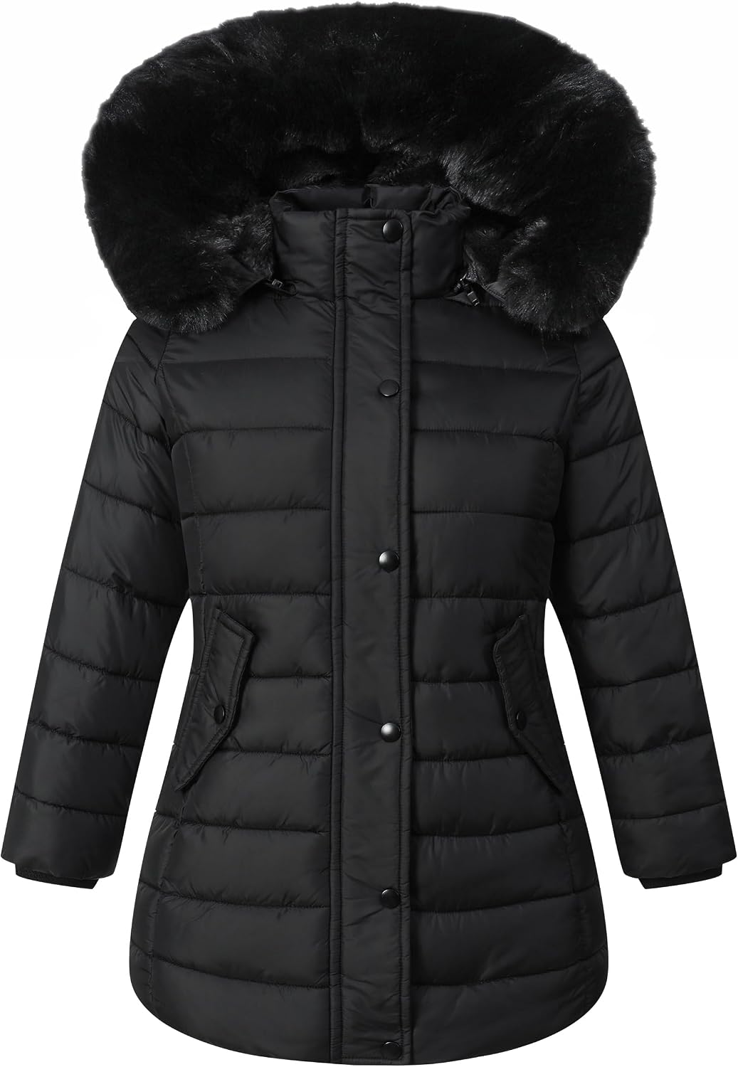 Girls Long Puffer Winter Coat Kid's Removable Hood Parka Jacket | Waterproof Polyester Outer, Soft Fleece Lined