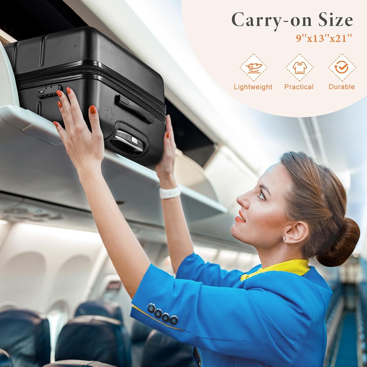 Carry on Luggage, Hard Shell ABS Suitcase with Double Spinner Wheels, Lightweight Expandable Rolling Suit Case with